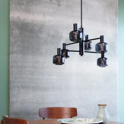 Kjøkkenbelysning Tak|Lysekroner>Dyberg Larsen Arp takpendel 6-lys - Svart/Røykfarget Svart / Røyk