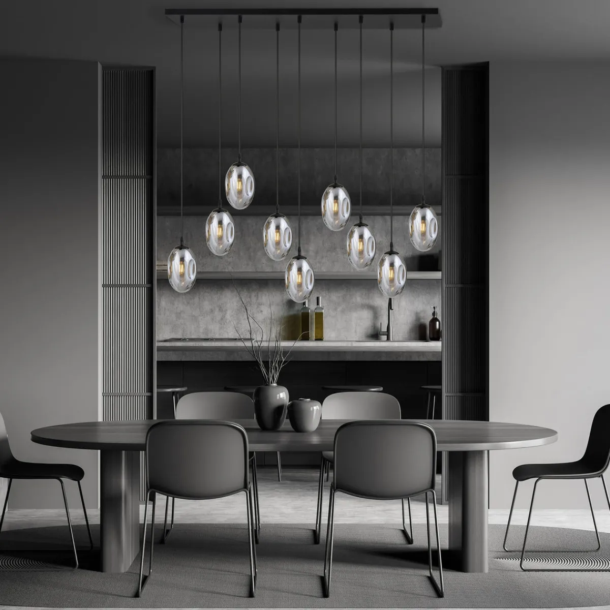 Kjøkkenbelysning Tak|Takpendler>Emibig Astral takpendel 9-lys - Svart/Røykfarget Svart / Røyk