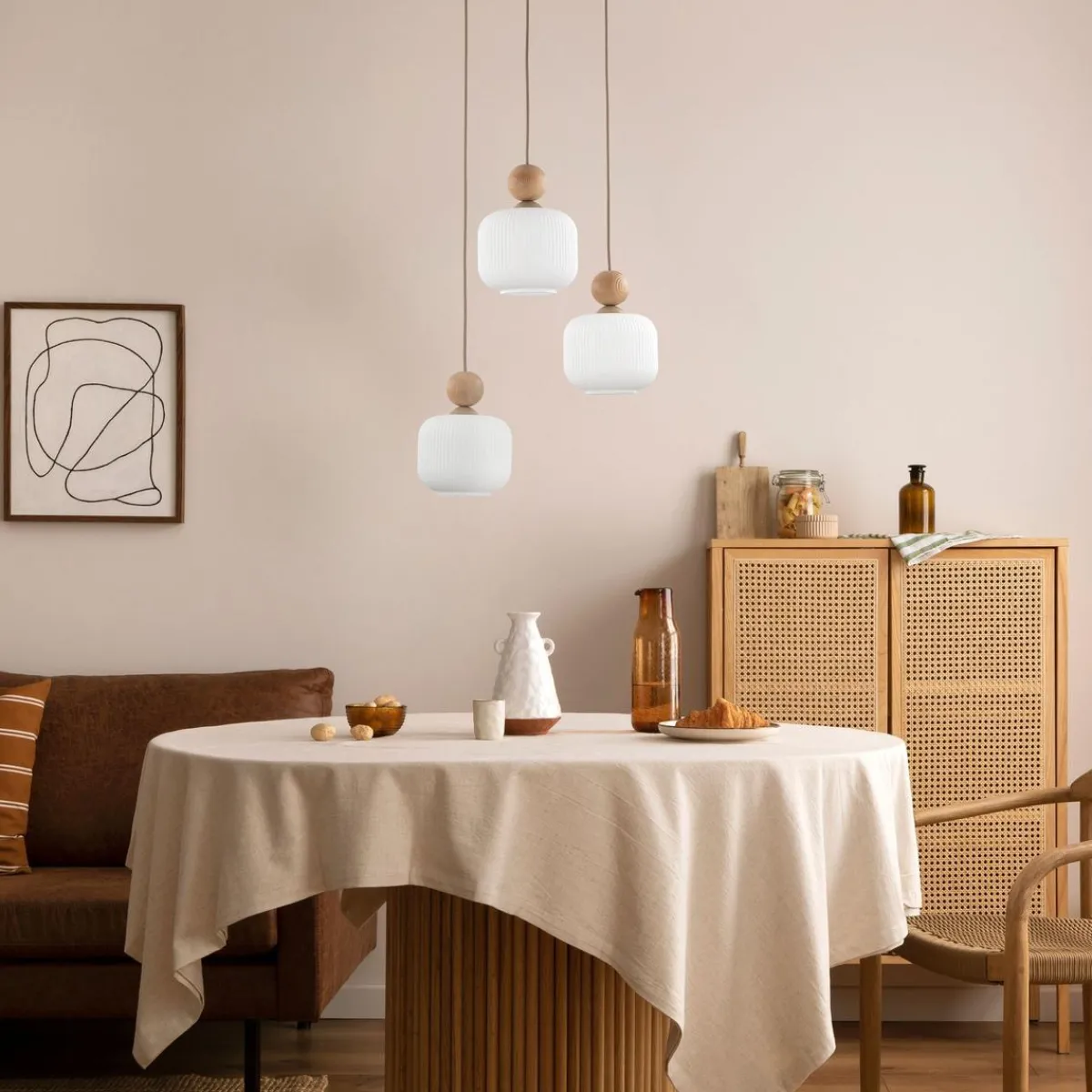 Kjøkkenbelysning Tak|Takpendler>TK Lighting Ballo takpendel 3-lys Hvit / Trefarget