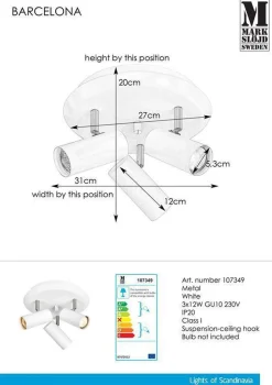 Kjøkkenbelysning Tak|Spotter & Skinner>Marksløjd Barcelona taklampe 3 spotter - Hvit