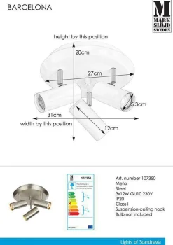 Kjøkkenbelysning Tak|Spotter & Skinner>Marksløjd Barcelona taklampe 3 spotter - Stål
