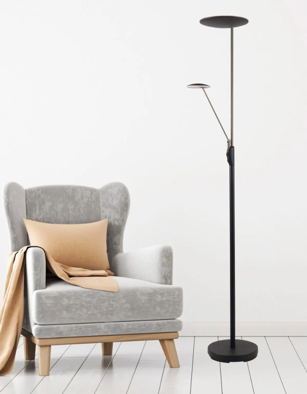 Leselamper Gulv>Ms - belysning Bergamo gulvlampe m/lesearm 28+5W 183 cm 3000 Kelvin - Dimbar