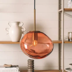 Kjøkkenbelysning Tak|Takpendler>Hadeland Glassverk Crystal Stone Ø25 - Morgenrød / Messing Messing / Morgenrød