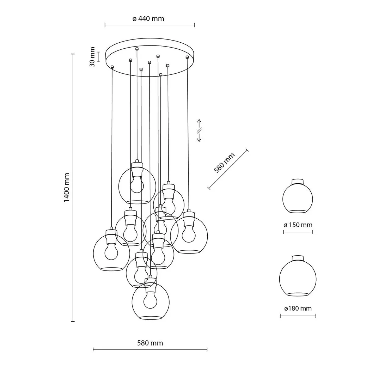 Kjøkkenbelysning Tak|Takpendler>TK Lighting Cubus takpendel 9-lys