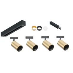 Kjøkkenbelysning Tak|Designline>Antidark Designline Tube Pro komplett 1.9 meter spotskinne med 4 spotter GU10 - Svart/Messing Svart / Messing