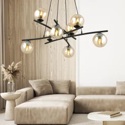 Kjøkkenbelysning Tak|Takpendler>Emibig Essa takpendel 8-lys - Svart/Amberfarget Svart / Amber