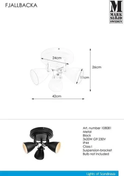 Baderomsbelysning Tak|Baderomsbelysning Vegg>Marksløjd Fjellbacka taklampe IP44 - - Svart