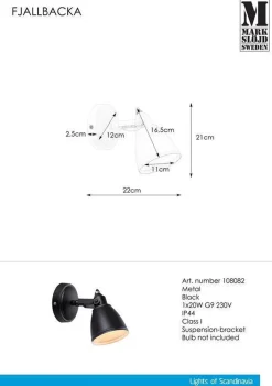 Baderomsbelysning Vegg>Marksløjd Fjellbacka vegglampe IP44 - - Svart