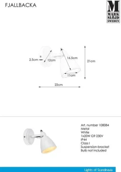 Baderomsbelysning Vegg>Marksløjd Fjellbacka vegglampe IP44 - - Hvit