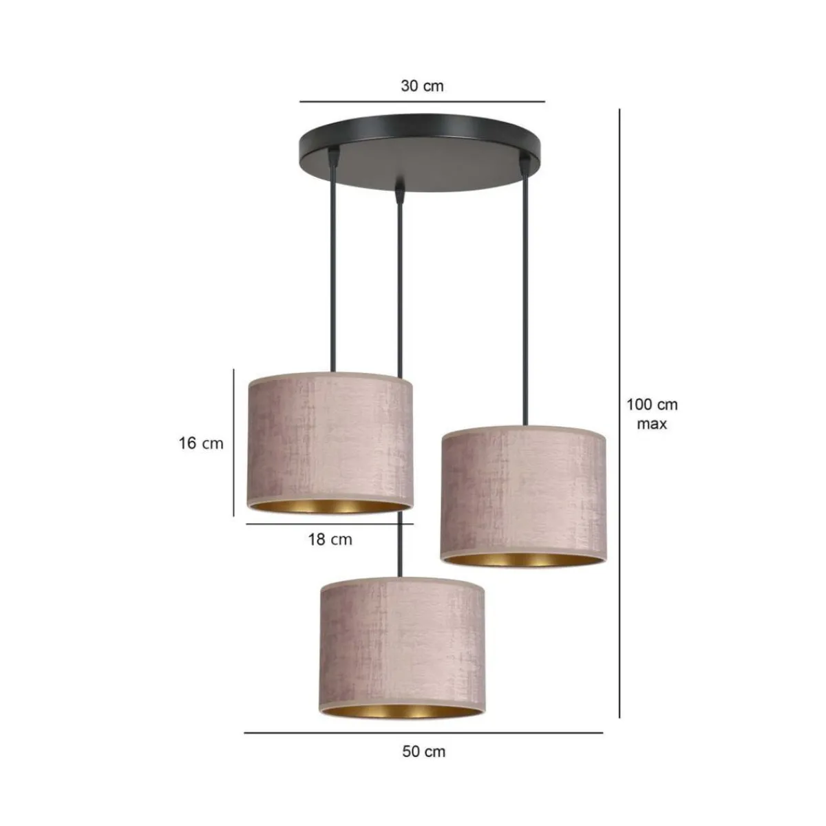 Kjøkkenbelysning Tak|Takpendler>Emibig Hilde rondell takpendel 3 lys - /Gullfarget Rosa