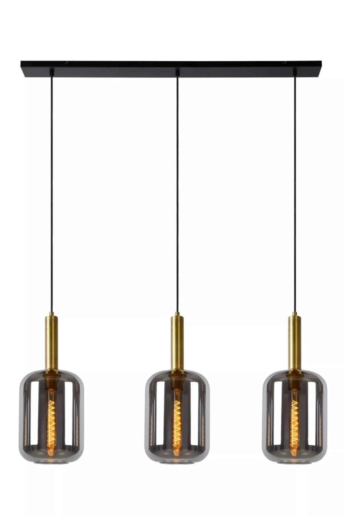 Kjøkkenbelysning Tak|Takpendler>Lucide Joanet takpendel 3-lys Svart / Messing / Røyk