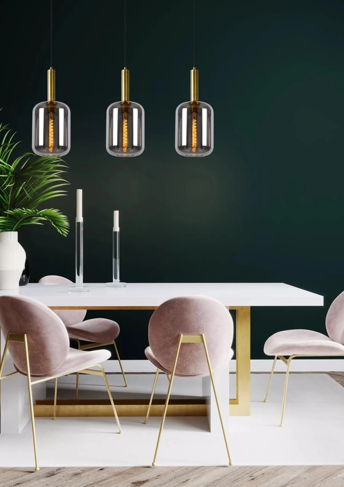 Kjøkkenbelysning Tak|Takpendler>Lucide Joanet takpendel 3-lys Svart / Messing / Røyk