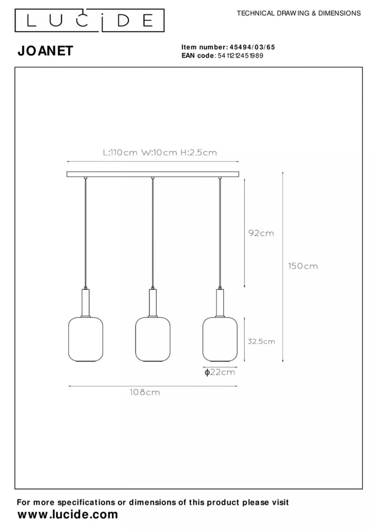 Kjøkkenbelysning Tak|Takpendler>Lucide Joanet takpendel 3-lys Svart / Messing / Røyk