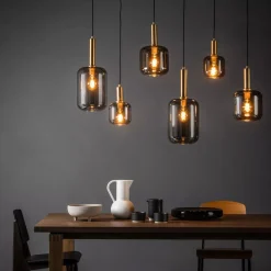 Kjøkkenbelysning Tak|Takpendler>Lucide Joanet takpendel skinne 6 lys Messing / Røyk