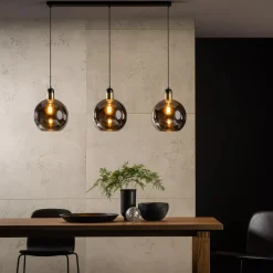 Kjøkkenbelysning Tak|Takpendler>Lucide Julius takpendel 3 lys skinne - farget glass Røyk