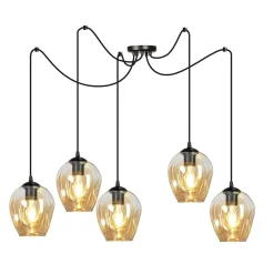 Kjøkkenbelysning Tak|Takpendler>Emibig Level takpendel 5 lys - Svart/Amberfarget Svart / Amber