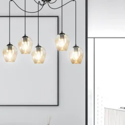 Kjøkkenbelysning Tak|Takpendler>Emibig Level takpendel 5 lys - Svart/Amberfarget Svart / Amber