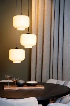 Kjøkkenbelysning Tak|Takpendler>Lucide Medine rondell takpendel 3-lys - Svart/Opal hvit Svart / Opal