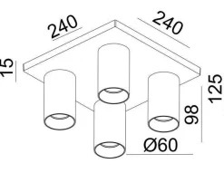 Kjøkkenbelysning Tak|Spotter & Skinner>NorDesign OZ K4 taklampe med 4 spotter - Svart/gull Svart / Gull
