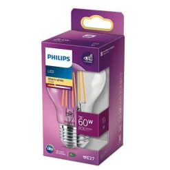 Led-Pærer E27 Sokkel>Philips Filament E27 LED 7W 2700K Ikke dimbar - Klar Hvit