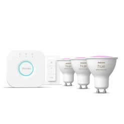 Led-Smartlyspærer|Led-Pærer Gu10 Sokkel>Philips Hue startsett 3 stk GU10 white and colore ambiance bluetooth inkludert bro