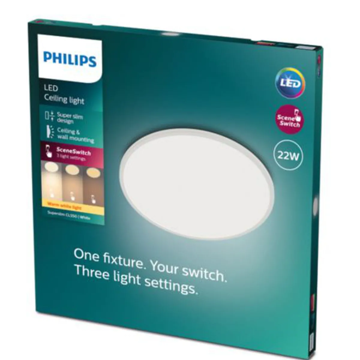 Kjøkkenbelysning Tak|Taklamper / Takplafonder>Philips superslim taklampe 43 cm 22W 2700 Kelvin 3-step dim