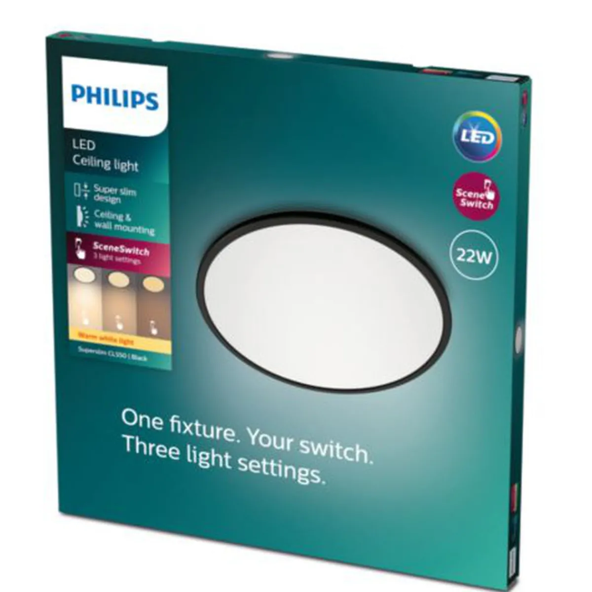 Kjøkkenbelysning Tak|Taklamper / Takplafonder>Philips superslim taklampe 43 cm 22W 2700 Kelvin 3-step dim