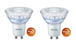 Led-Pærer Gu10 Sokkel>Philips 3,8W (50W), warmglow dimbar GU10 LED RA90 - 2 pakning Hvit