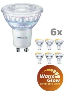 Led-Pærer Gu10 Sokkel>Philips 3,8W (50W), warmglow dimbar GU10 LED RA90, 6 pakning Klar