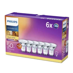 Led-Pærer Gu10 Sokkel>Philips 3,8W (50W), warmglow dimbar GU10 LED RA90, 6 pakning Klar