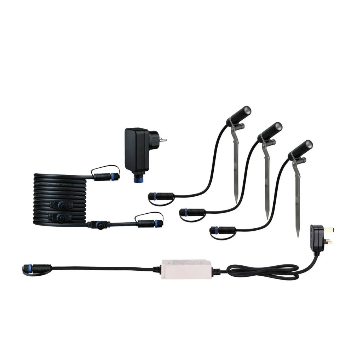 Spot På Spyd|Plug & Shine System>Paulmann Plug & Shine Platini spot med spyd 2W 3000 Kelvin IP65 - 3 pakning med strømforsyning Antrasitt