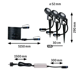 Spot På Spyd|Plug & Shine System>Paulmann Plug & Shine Sting spot med spyd 6,4W 3000 Kelvin IP67 - 3 pakning startsett Antrasitt