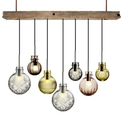 Kjøkkenbelysning Tak|Takpendler>Hadeland Glassverk Rav Krystallkuler 7 stk med baldakin i Eik