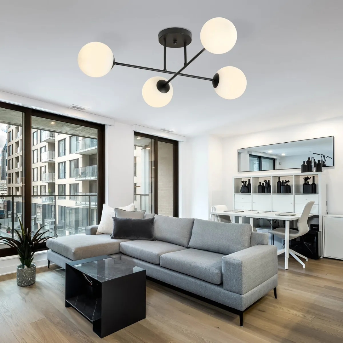 Kjøkkenbelysning Tak|Taklamper / Takplafonder>Emibig Roma taklampe 4-lys - Svart/Opal Svart / Opal