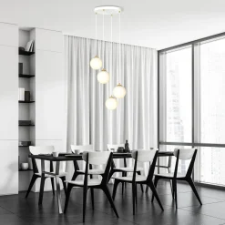 Kjøkkenbelysning Tak|Takpendler>Emibig Royal takpendel 4-lys - Hvit/Opal/Gullfarget Hvit / Opal / Gull