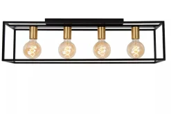 Kjøkkenbelysning Tak|Taklamper / Takplafonder>Lucide Ruben taklampe 90 cm 4-lys - Svart/Gullfarget Svart / Messing
