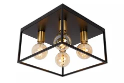 Kjøkkenbelysning Tak|Taklamper / Takplafonder>Lucide Ruben taklampe 36x36 cm 4-lys - Svart/Gullfarget Svart / Messing
