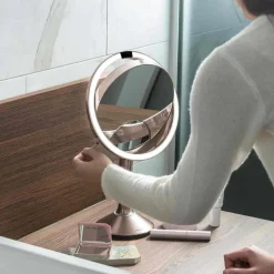 Sminkespeil Med Lys>Simplehuman sminkespeil trio med lys, sensor og oppladbart - Rosegull Rosa