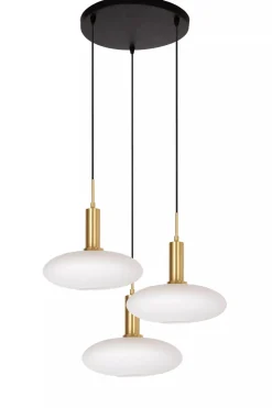 Kjøkkenbelysning Tak|Takpendler>Lucide Singala rondell takpendel 3-lys - Svart/Opal/Messingfarget Svart / Opal