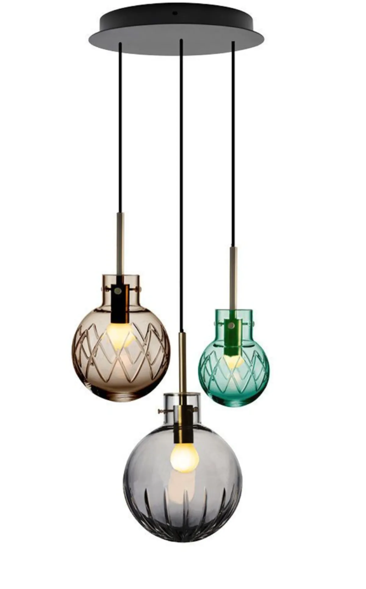 Kjøkkenbelysning Tak|Takpendler>Hadeland Glassverk Skumring Krystallkuler 3 stk - Sort Baldakin Blå