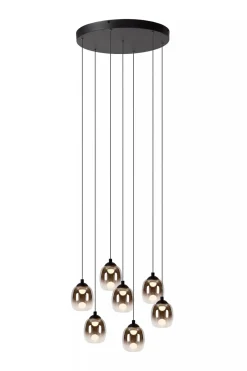 Kjøkkenbelysning Tak|Takpendler>Lucide Tamino takpendel 7 x 7W 3000 Kelvin - Dimbar Svart / Røykfarget