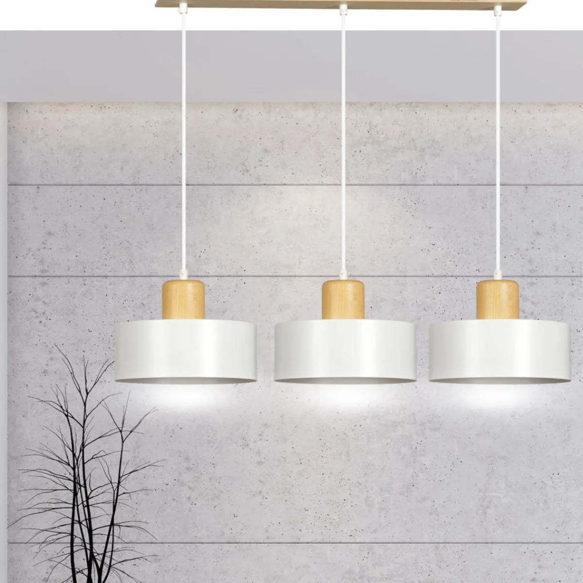 Kjøkkenbelysning Tak|Takpendler>Emibig Torin trippel takpendel - Hvit/Tre Hvit / Tre