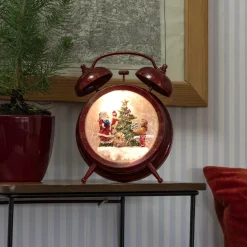 Juledekorasjon|Julelykter>Konstsmide Vannfylt vekkerklokke med nisse, barn og juletre Rød