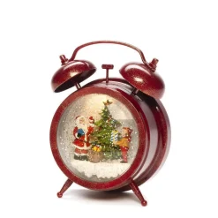 Juledekorasjon|Julelykter>Konstsmide Vannfylt vekkerklokke med nisse, barn og juletre Rød