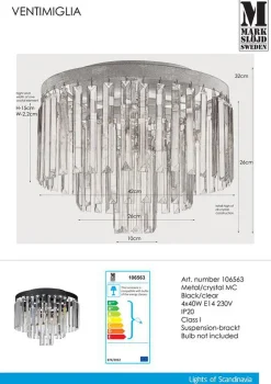 Kjøkkenbelysning Tak|Taklamper / Takplafonder>Marksløjd Ventimiglia taklampe 42 cm - Svart/Klar
