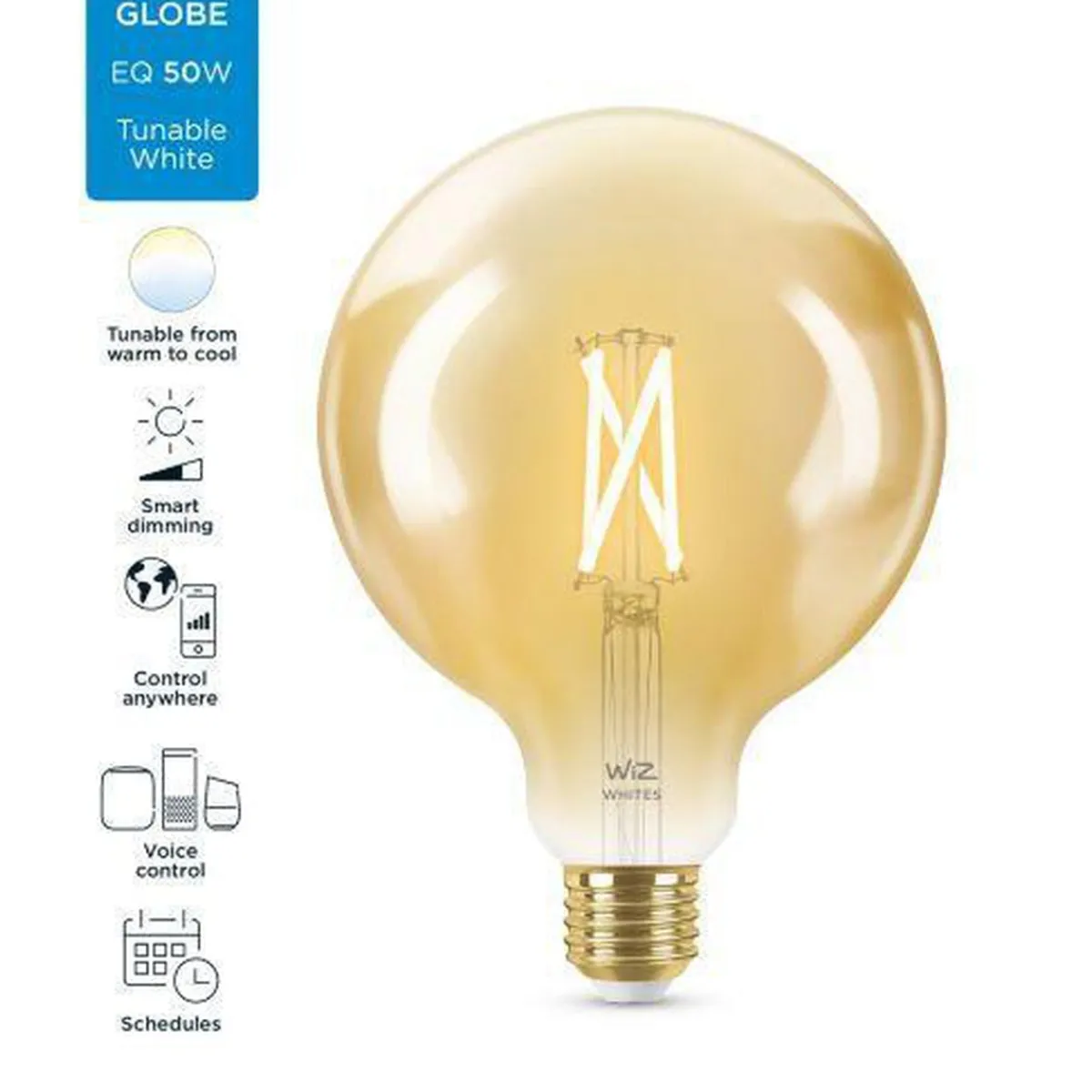 Led-Smartlyspærer|Led-Pærer Smart E27 Sokkel>WiZ E27 Lyspære filament G125 6,7W Wifi - Justerbar fargetemperatur 2000-5000 Kelvin