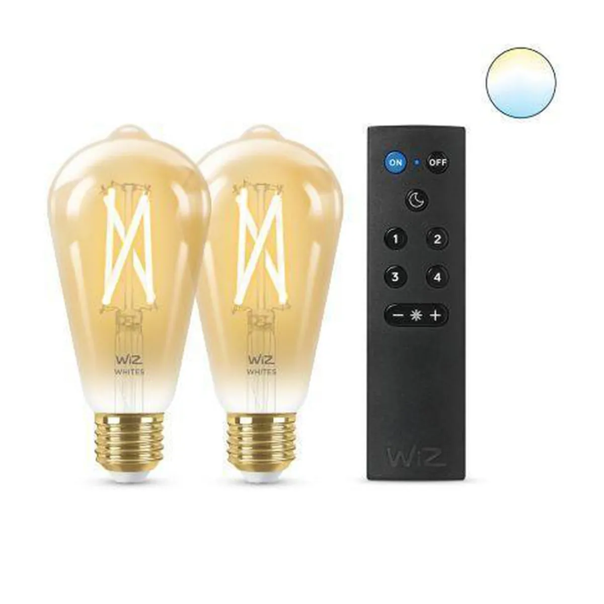 Led-Smartlyspærer|Led-Pærer Smart E27 Sokkel>WiZ E27 Lyspære filament St64 6,7W Wifi 2 pak m/fjernkontroll - Justerbar fargetemperatur 2000-5000 Kelvin
