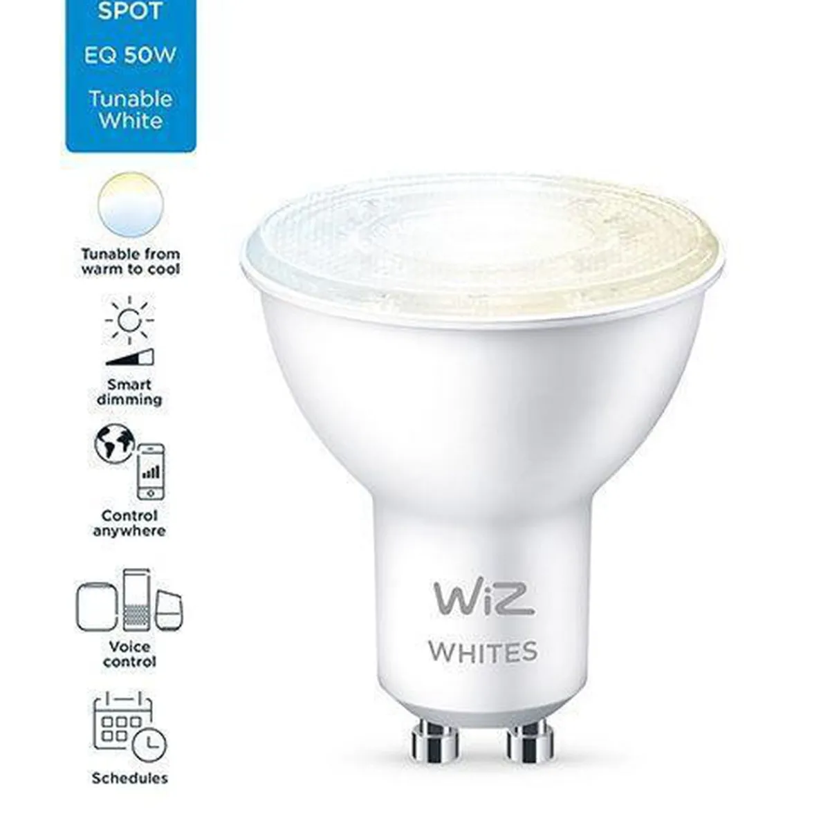 Led-Smartlyspærer|Led-Pærer Gu10 Sokkel>WiZ GU10 Lyspære 4,9W Wifi - Justerbar fargetemperatur 2700-6500 Kelvin